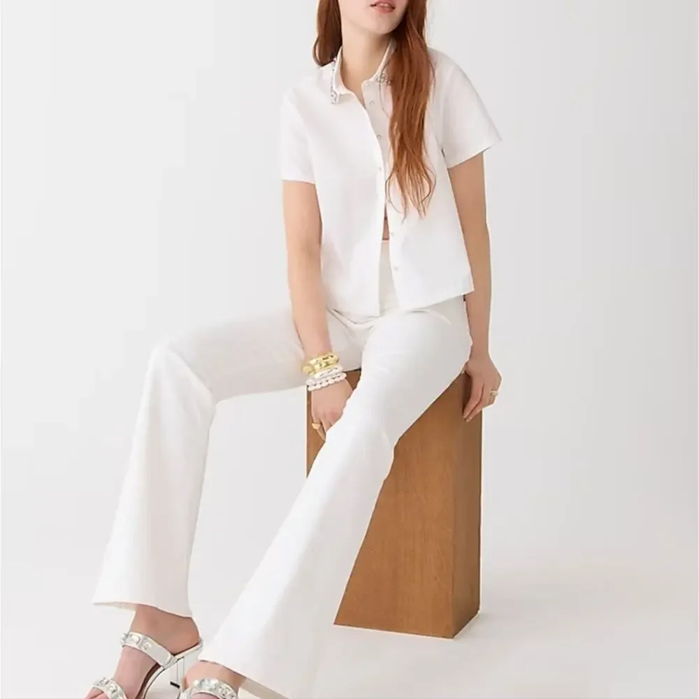 J. Crew Skinny Flare Jean Signature Stretch White Denim Perfecting Pockets 25